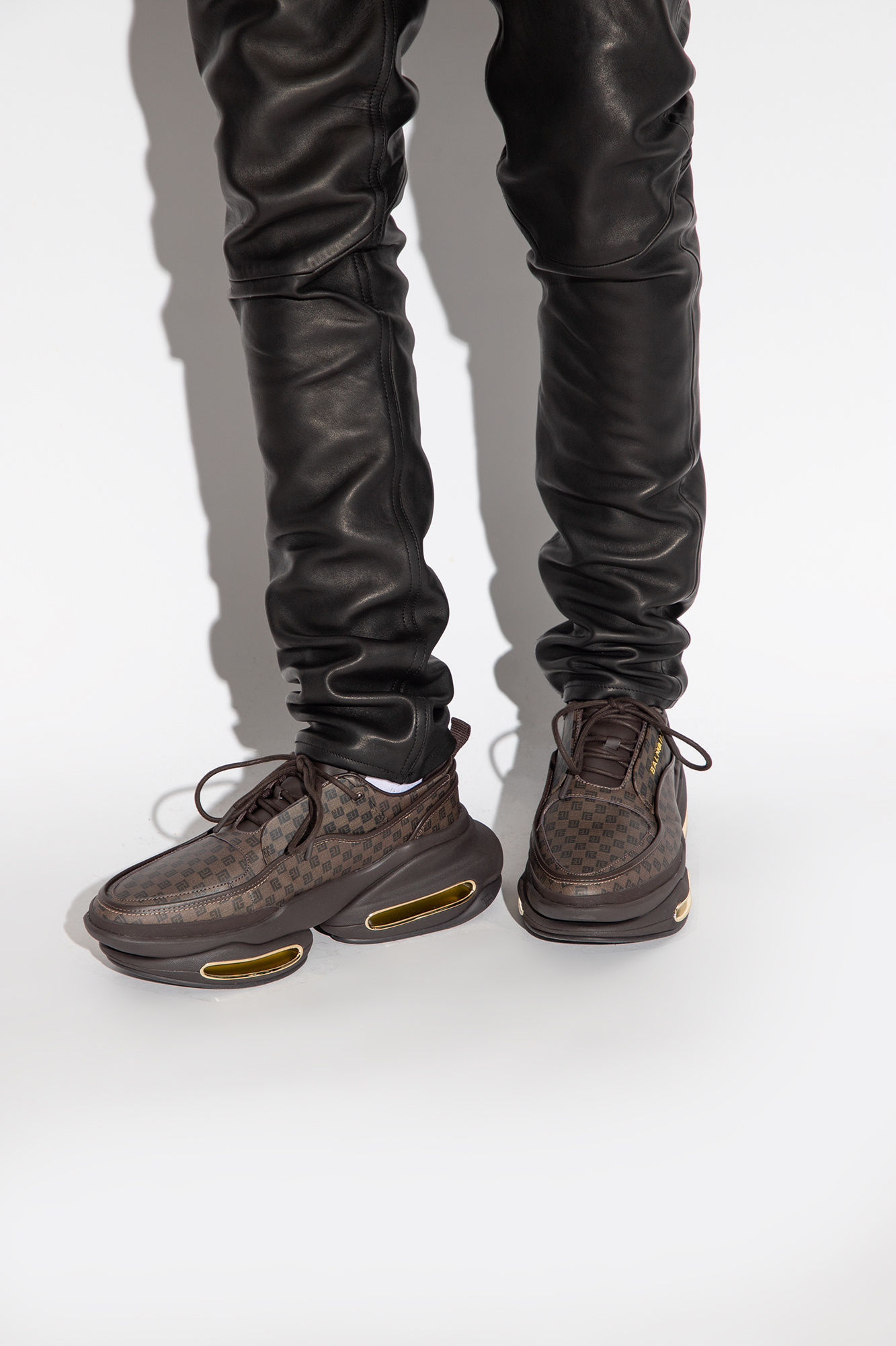 Balmain brown discount laced leather pants